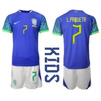 Brasilien Lucas Paqueta #7 Bortatröja Barn VM 2022 Kortärmad (+ Korta byxor)